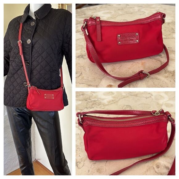 Kate Spade Leather & Nylon Adjustable Crossbody Bag Red - Picture 1 of 15
